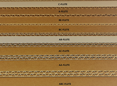 Various thickness of corrugated cardboard